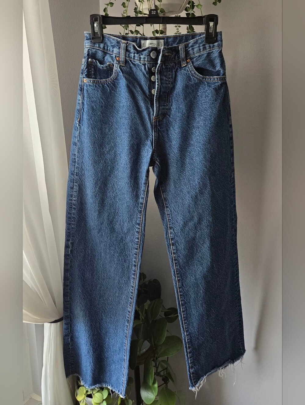 Mango MNG Nora High Rise Wide Leg Jeans Button Fly Blue Denim Size 2